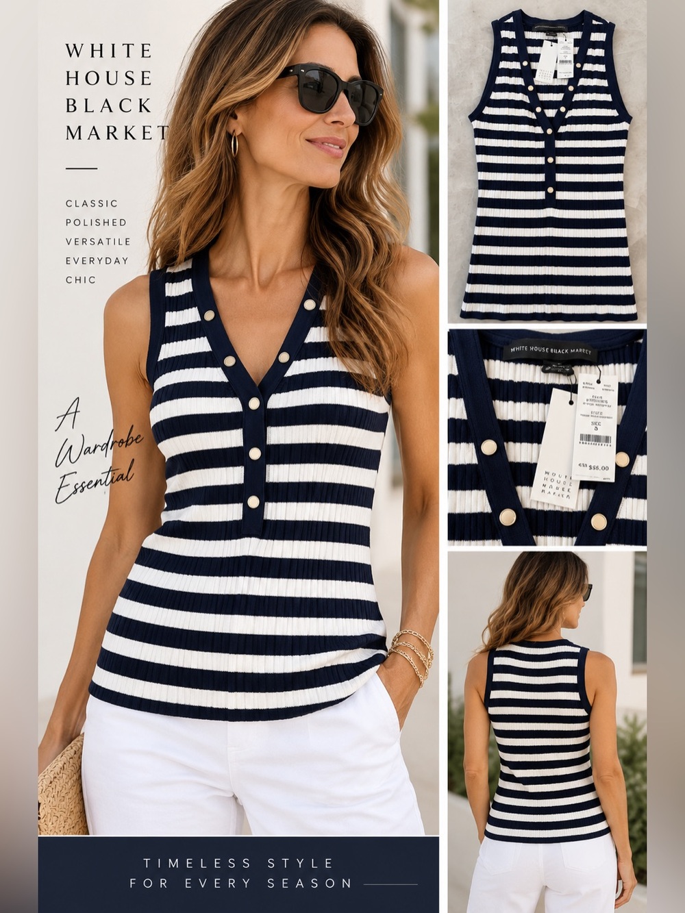 NWT White House Black Market Striped Ribbed Tank Top S